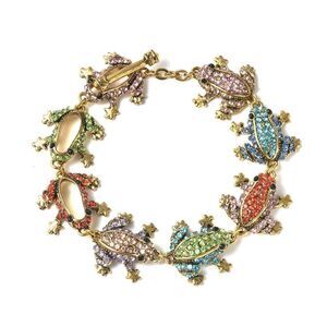 Frog Link Bracelet in Goldtone (7.00 In) Multi Color Austrian Crystal
